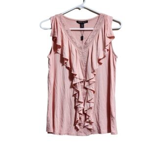 Cable & gauche sleeveless tank with lace and ruffle top color pink color…